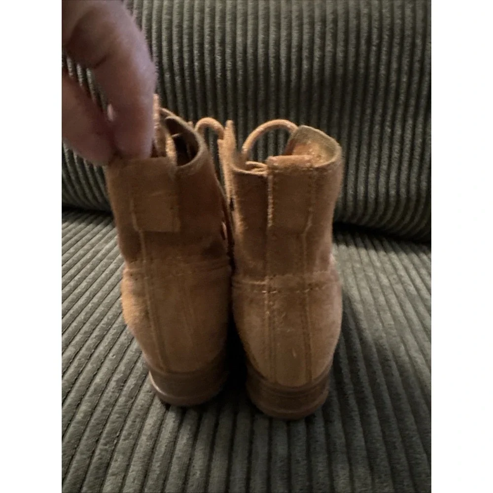 Sorel Womens 6.5 Wedge Boots Ankle Booties Evie Lace Up Suede Camel Brown‎ Tan